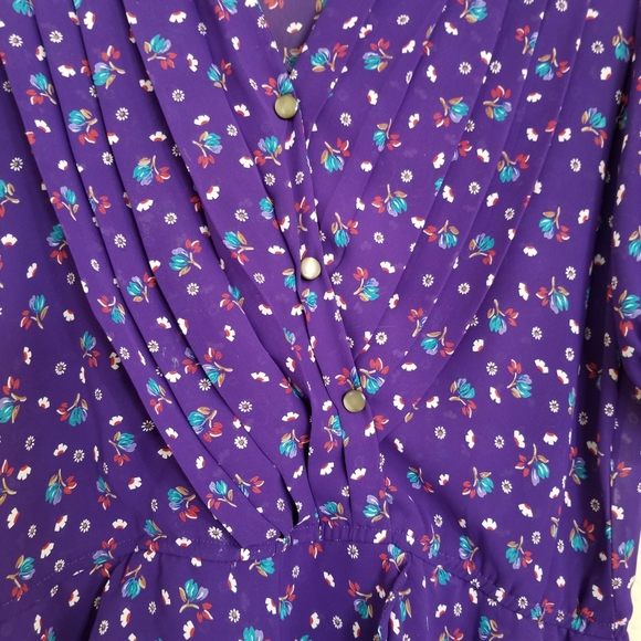 Vintage 80's Floral Print Faux Wrap Midi Dress - Picture 5 of 5